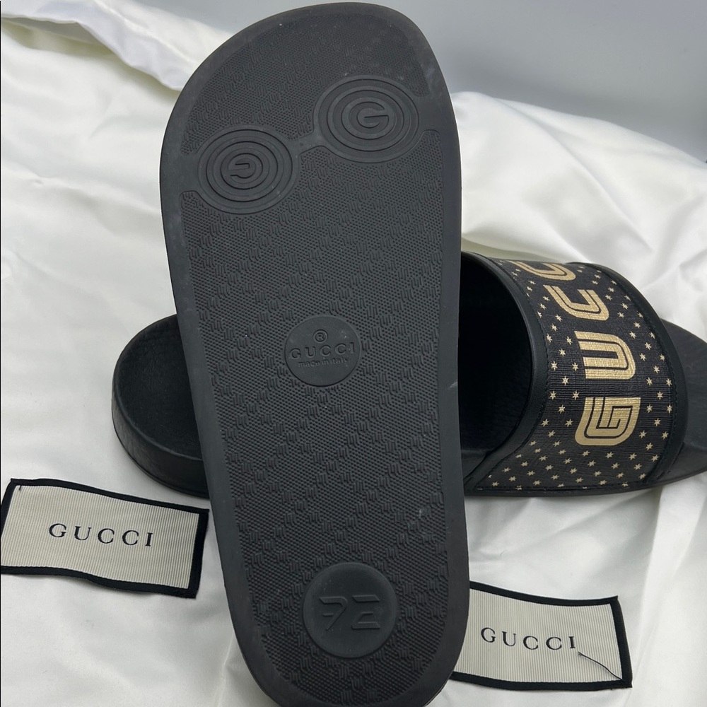 Gucci Black Slides with Gold Logo - Picture 2 of 4